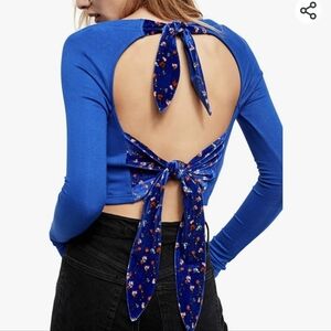 Free People Looking Forward Blue Knit & Velour Crop Top , S, NWT